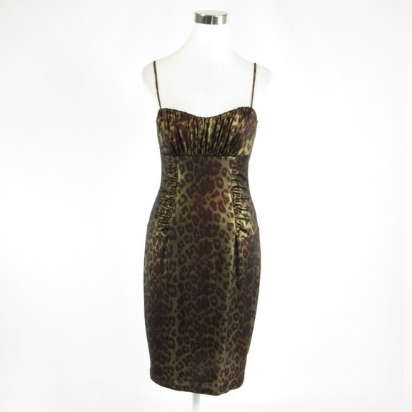 DAVID MEISTER OLIVE GREEN CHEETAH DRESS - Picture 2 of 5